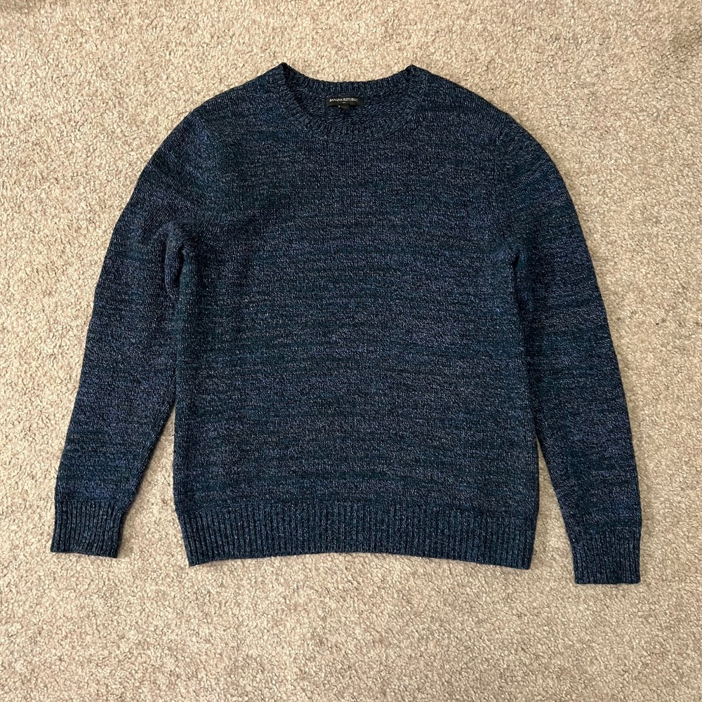 Banana Republic Cotton Blue Turquoise Gray Marbled Knit Crewneck Sweater